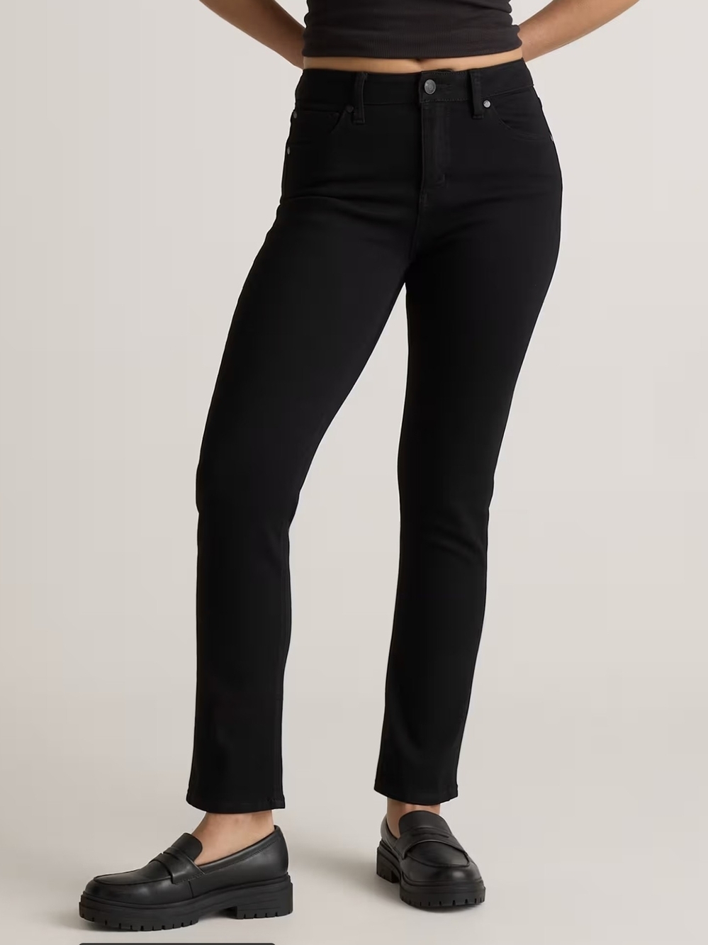 NWOT Quince Luna Stretch Slim Straight Jeans Size 27 Black Ankle Mid Rise